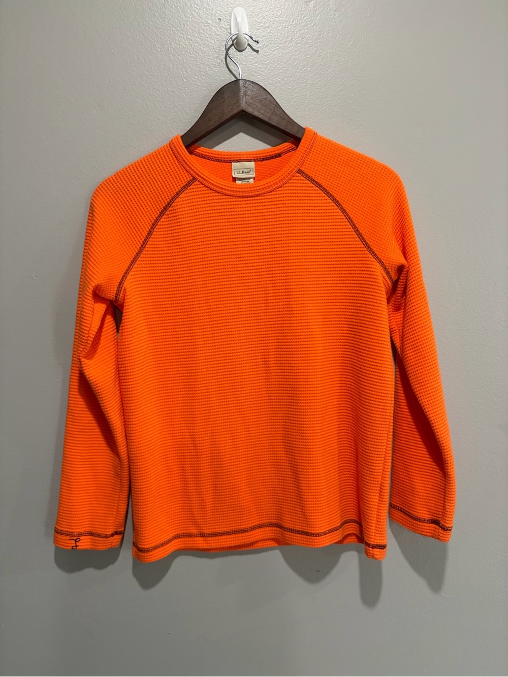L.L. Bean Bright Orange Waffle Thermal Crewneck